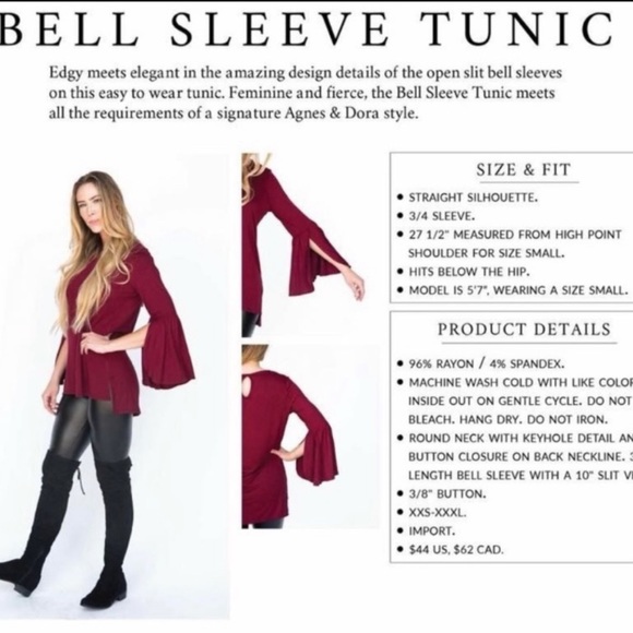 Agnes & Dora Bell Sleeve Tunic NWT - Picture 2 of 2